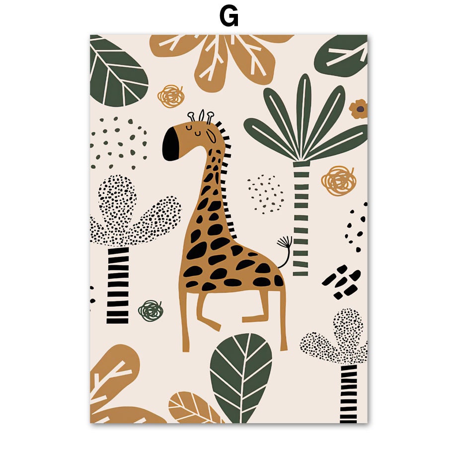 Safari Abenteuer Giraffe Poster von justgoodmood, zeigt eine freundliche Giraffe in lebendigen Farben, perfekt für Kinderzimmer-Dekoration.