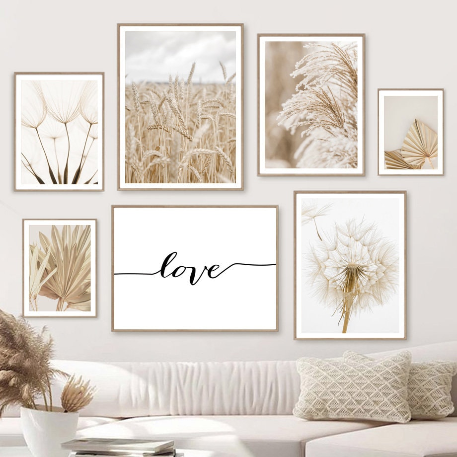 Poster Pampasgras Beige Liebe I Wandbilder Wohnzimmer & Schlafzimmer I  Deko Print Bilder I ohne Rahmen