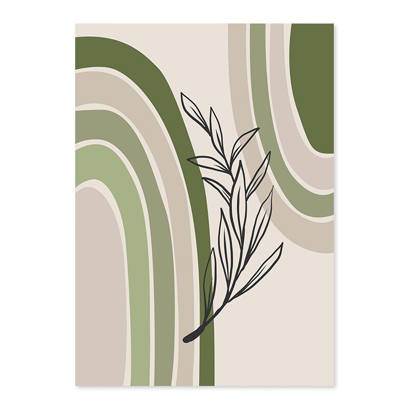 Ein schöner Deko Print im Boho-Stil mit geschwungenen Formen in Grüntönen, perfekt für eine moderne Wandgestaltung. Poster von justgoodmood, Poster Blätter Boho Geometrische Formen Grün.