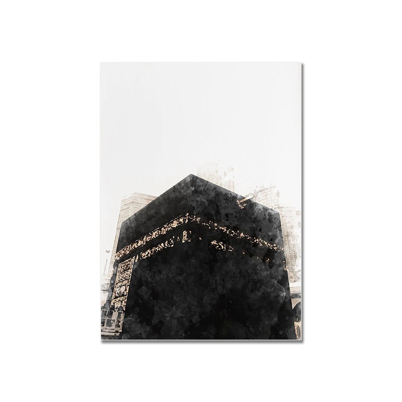 Stilvolles Kunstwerk der Kaaba in Mekka, elegantes Poster von justgoodmood, ideal für eine spirituelle Wandgestaltung in Wohnräumen, hochwertiger Druck.