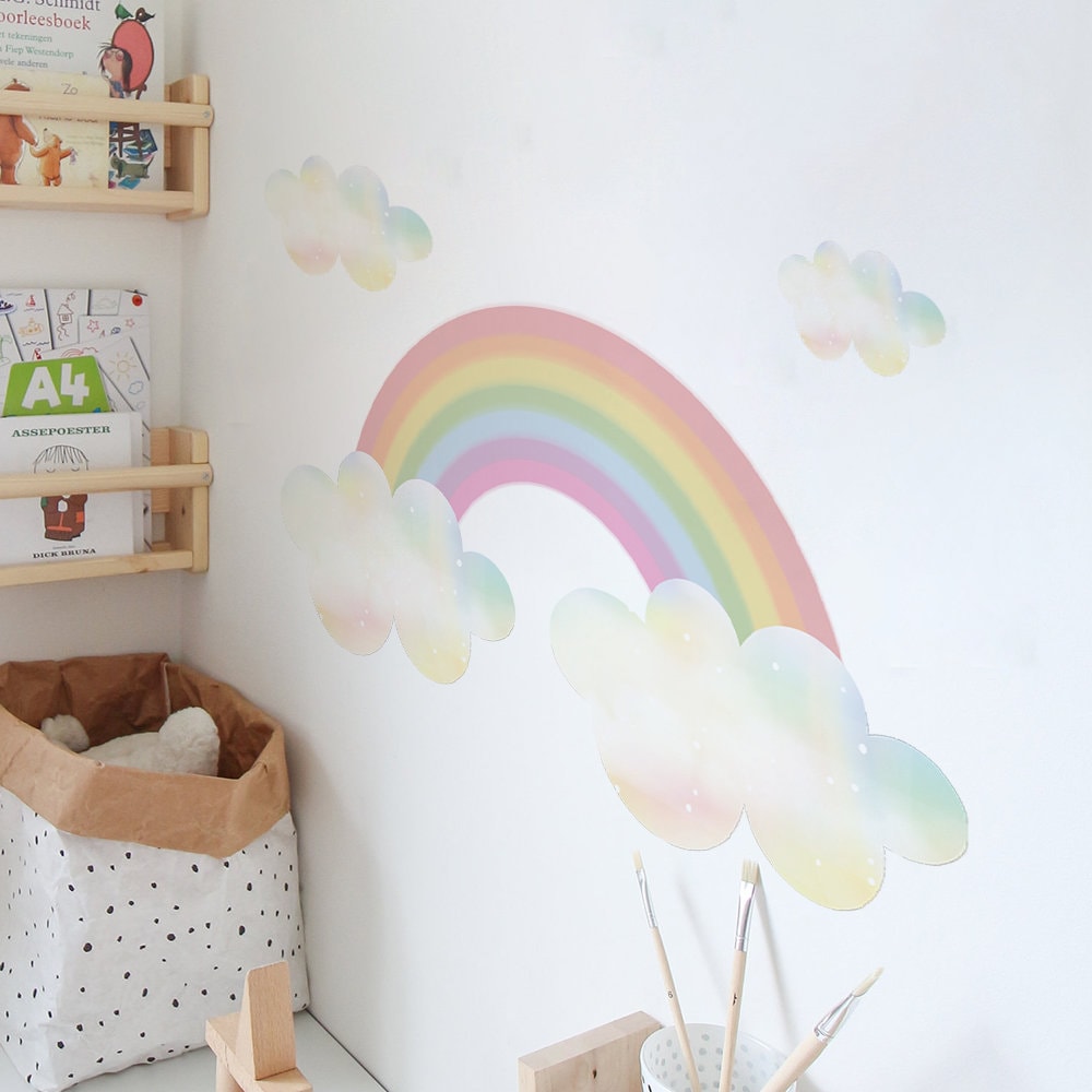 Sticker Kinderzimmer Wandaufkleber Boho Stil Regenbogen Wolken I Wand Deko I Wandtattoos I Babyzimmer Wand Deko I Sticker Set