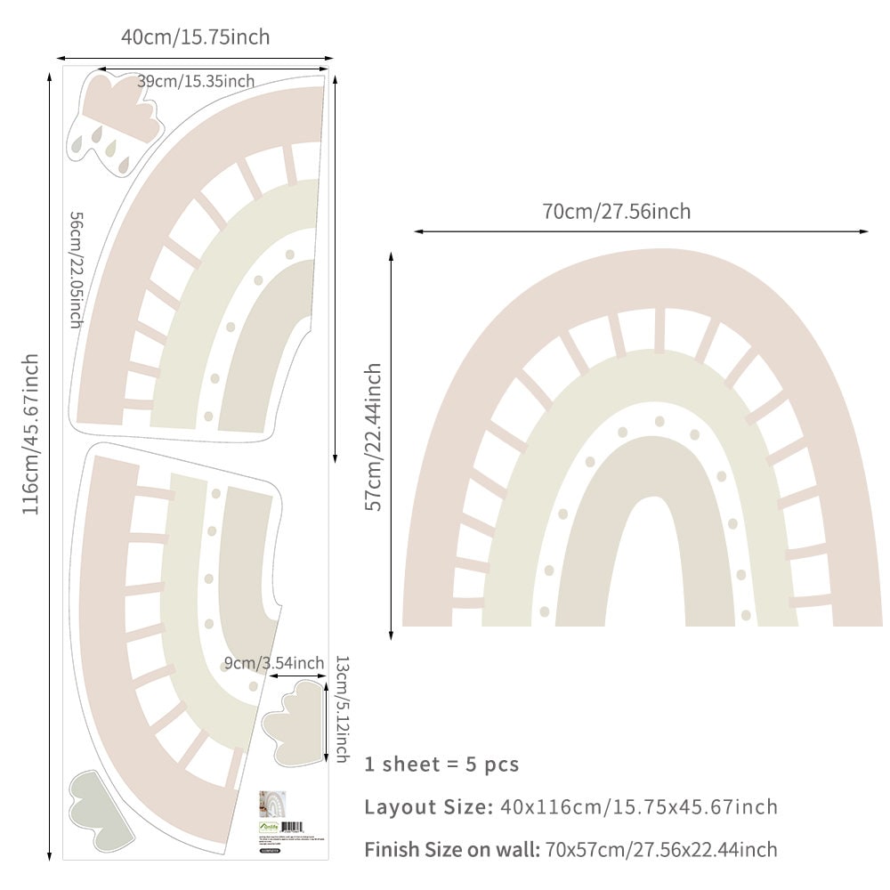 Sticker Kinderzimmer Wandaufkleber Boho Stil Regenbogen Wolken I Wand Deko I Wandtattoos I Babyzimmer Wand Deko I Sticker Set