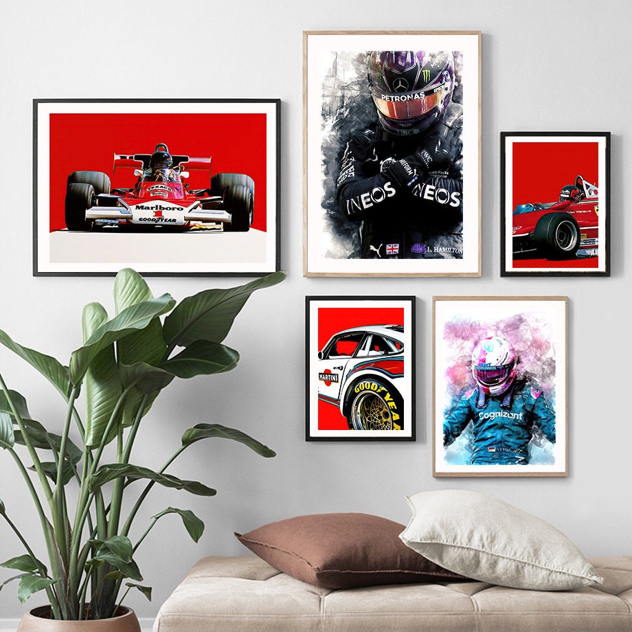 Poster Formel 1 Rennwagen Rennfahrer Aquarell I Deko Print ohne Rahmen