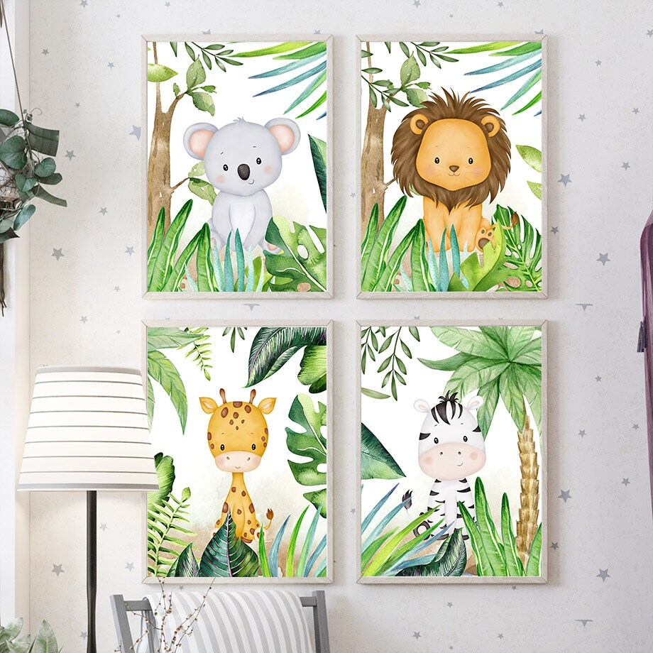 Poster Kinderzimmer Jungle Tiere Bäume I Kinderzimmer Bilder I Wand Deko I Kunst Druck I Deko Print I ohne Rahmen