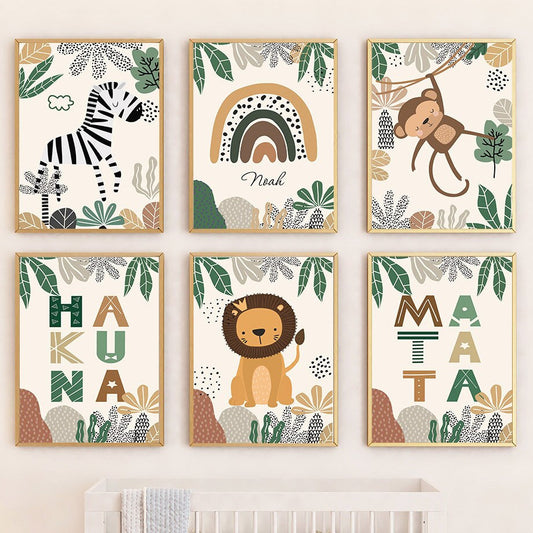Poster Kinderzimmer Dschungel Tiere Hakuna Matata Löwe Tiger I Kinderzimmer Bilder I Wand Deko I Kunst Druck I Deko Print I ohne Rahmen