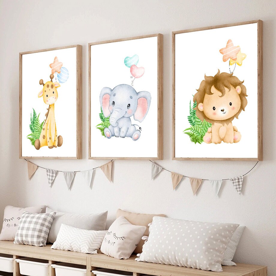 Poster Kinderzimmer Dschungel Tiere I Kinderzimmer Bilder I Wand Deko I Kunst Druck I Deko Print I ohne Rahmen