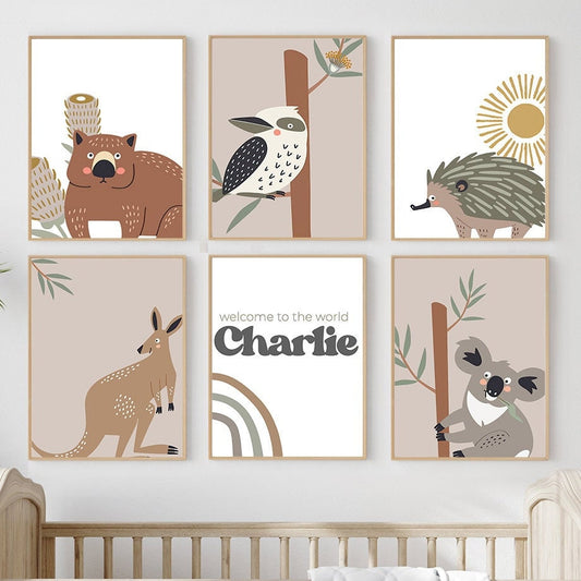 Poster Kinderzimmer Tiere Australien Kangaroo Koala Bär I Kinderzimmer Bilder I Wand Deko I Kunst Druck I Deko Print I ohne Rahmen