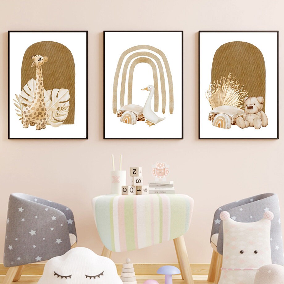 Poster Kinderzimmer Regenbogen Bär Elefant Sonne Boho I Kinderzimmer Bilder I Wand Deko I Kunst Druck I Deko Print I ohne Rahmen