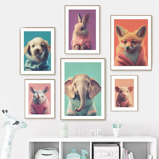 Poster Kinderzimmer Tiere Fuchs Elefant Bär Nashorn Erdmännchen I Kinderzimmer Bilder I Wand Deko I Kunst Druck I Deko Print I ohne Rahmen