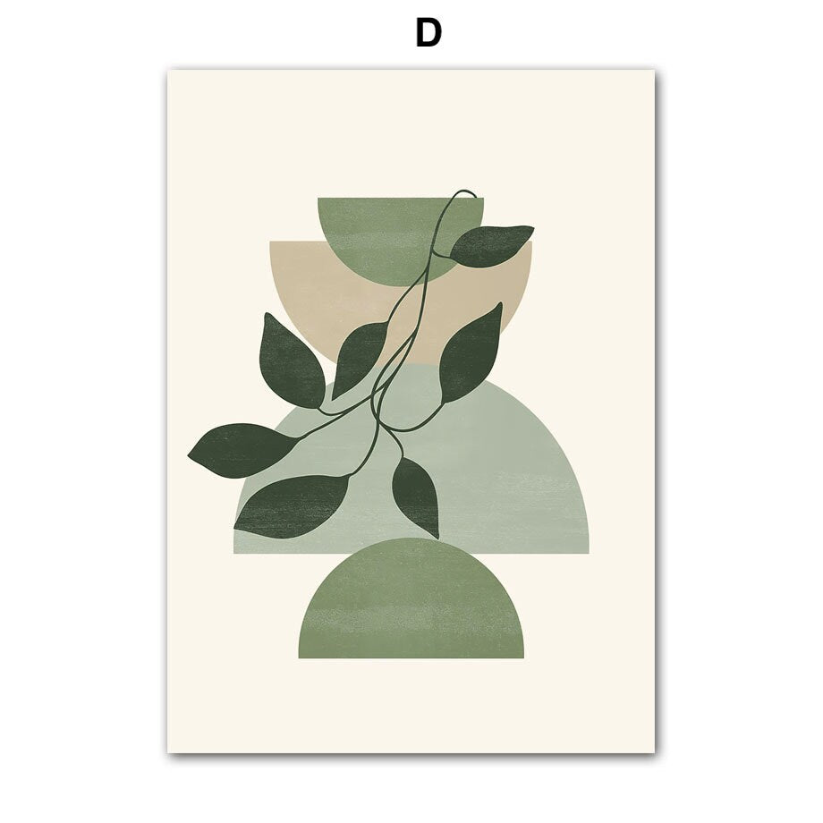 Ästhetisches Boho Abstrakt Poster mit verschiedenen Formen und grünen Pflanzen, ideal zur Verschönerung Ihres Zuhauses | Justgoodmood