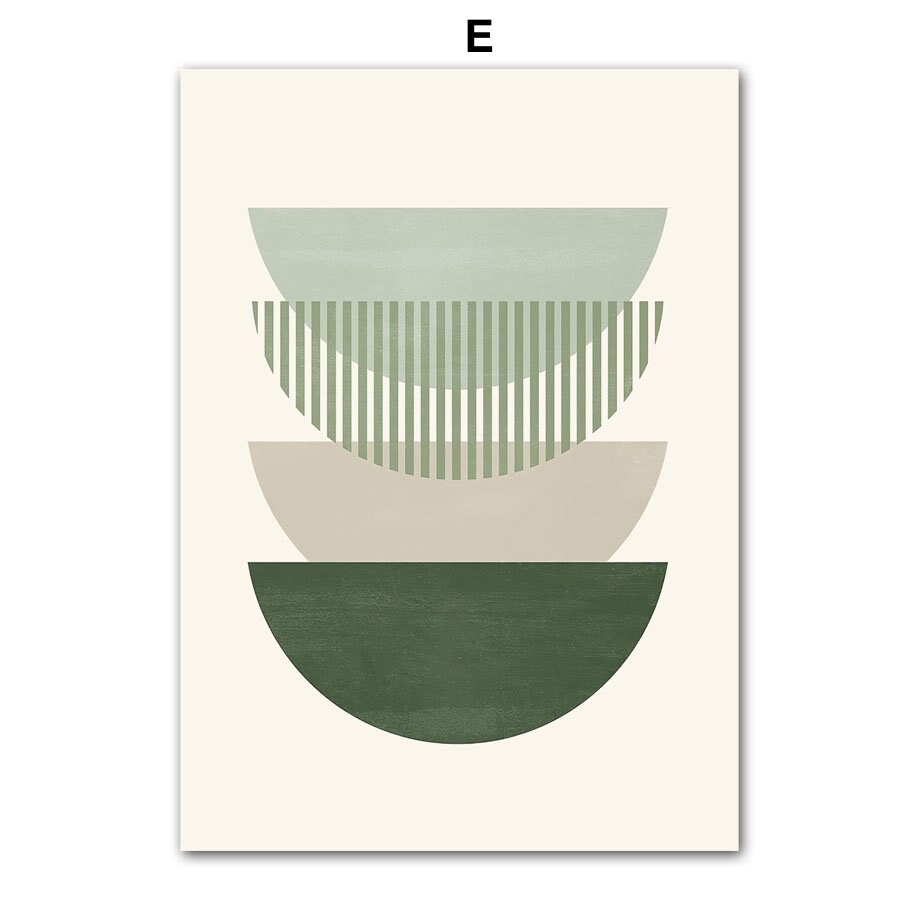 Stylisches Boho Abstrakt Pflanzen Poster mit geometrischen Mustern in sanften Grüntönen, perfekte Wanddekoration für ein harmonisches Ambiente | Justgoodmood