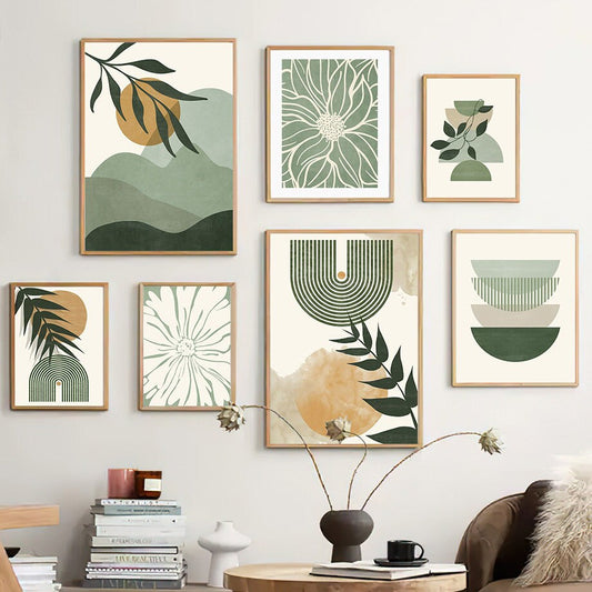 Poster Boho Abstrakt Pflanzen Blätter Botanik I Bilder Wohnzimmer | Wandbilder Schlafzimmer | Deko Print ohne Rahmen | Bilder Set Kunstdruck