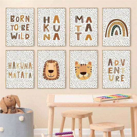 Poster Kinderzimmer Hakuna Matata Löwe Tiger gepunktet I Kinderzimmer Bilder I Wand Deko I Kunst Druck I Deko Print I ohne Rahmen