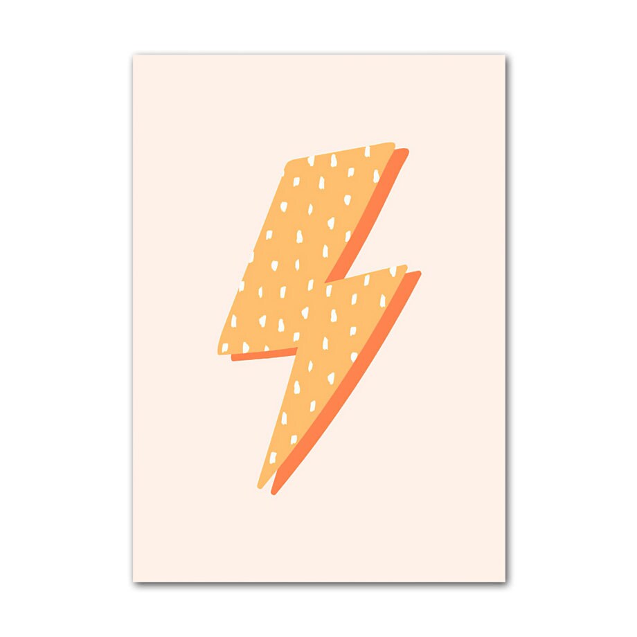 Fröhlicher Kunstdruck eines Blitzes in einem warmen Orangeton, ideal für die Kinderzimmer-Deko, von justgoodmood, Poster Kinderzimmer Löwe Sonne Blitz Zitat.