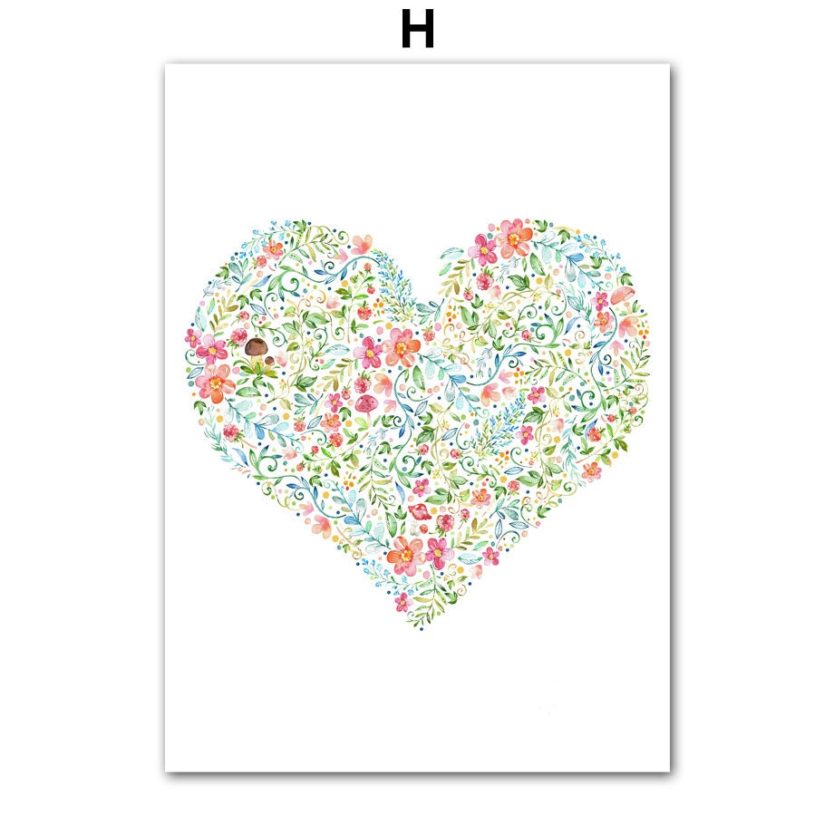 Herz aus bunten Blumen und Blättern auf weißem Hintergrund, designed für das Kinderzimmer von justgoodmood - Poster Kinderzimmer Tiere Eule Bär Reh I Name Personalisiert I Kinderzimmer Bilder I Wand Deko.