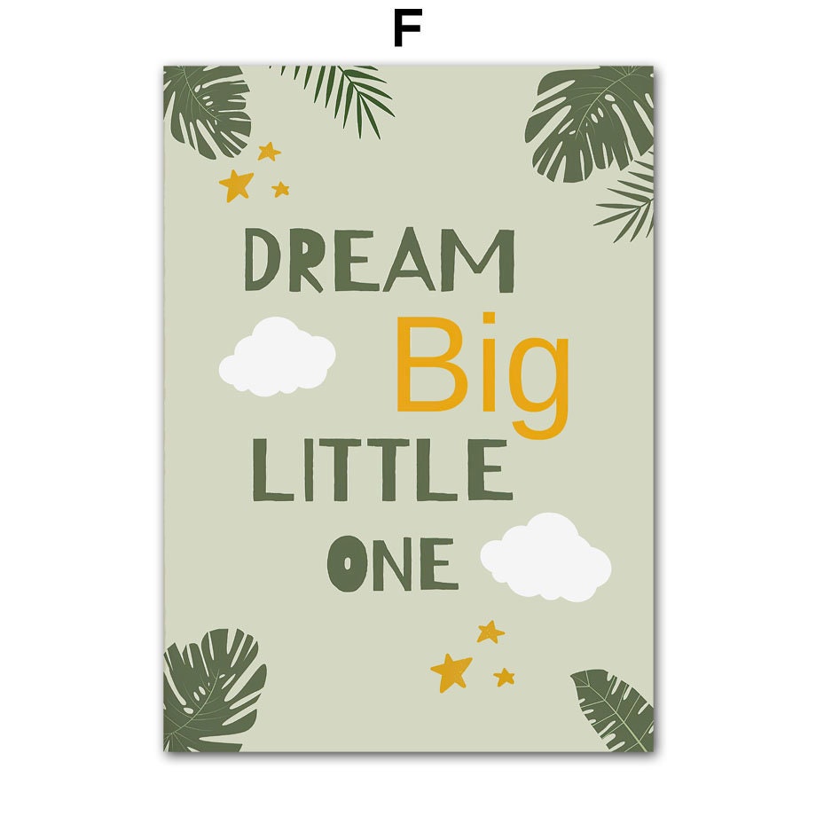 Inspirierendes Wandbild mit Spruch "Dream Big Little One" von justgoodmood, perfekte Kunst für das Kinderzimmer zur Förderung von Träumen.