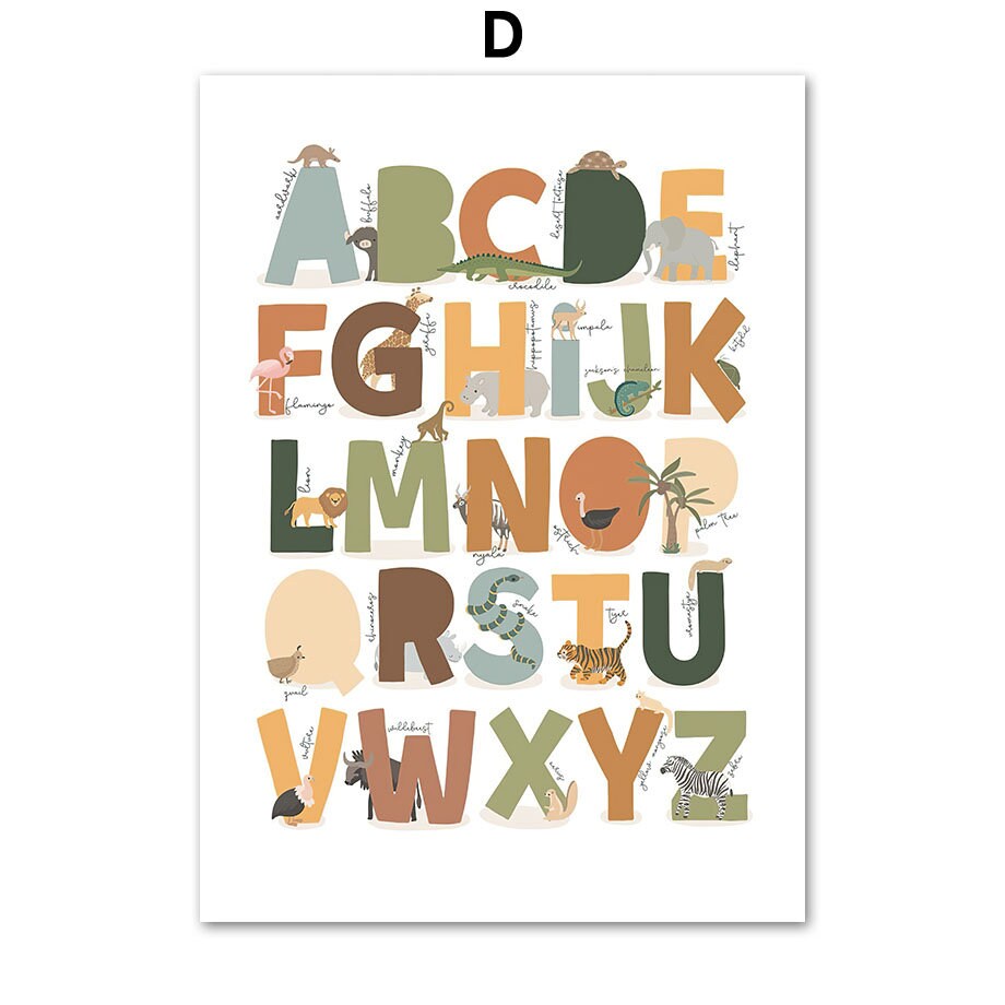 Poster Kinderzimmer Tier Dschungel Alphabet I Name Personalisiert I Kinderzimmer Bilder I Wand Deko I Kunst Druck I Deko Print I ohne Rahmen