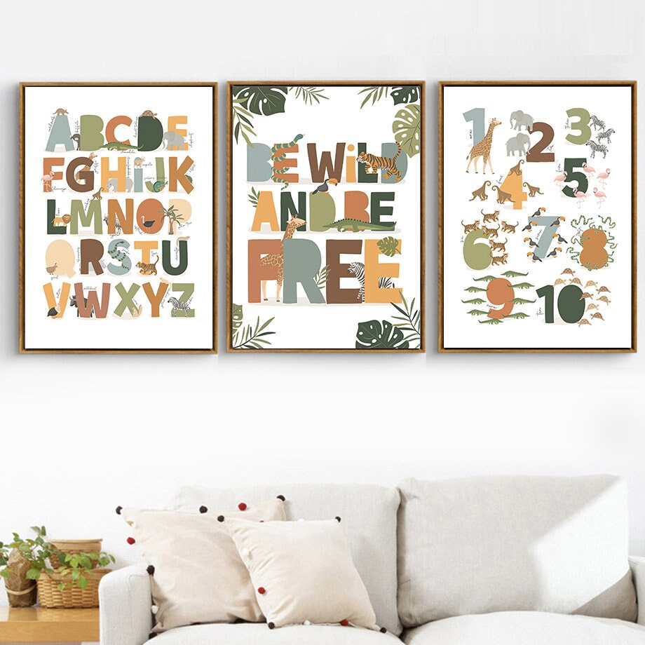 Poster Kinderzimmer Tier Dschungel Alphabet I Name Personalisiert I Kinderzimmer Bilder I Wand Deko I Kunst Druck I Deko Print I ohne Rahmen