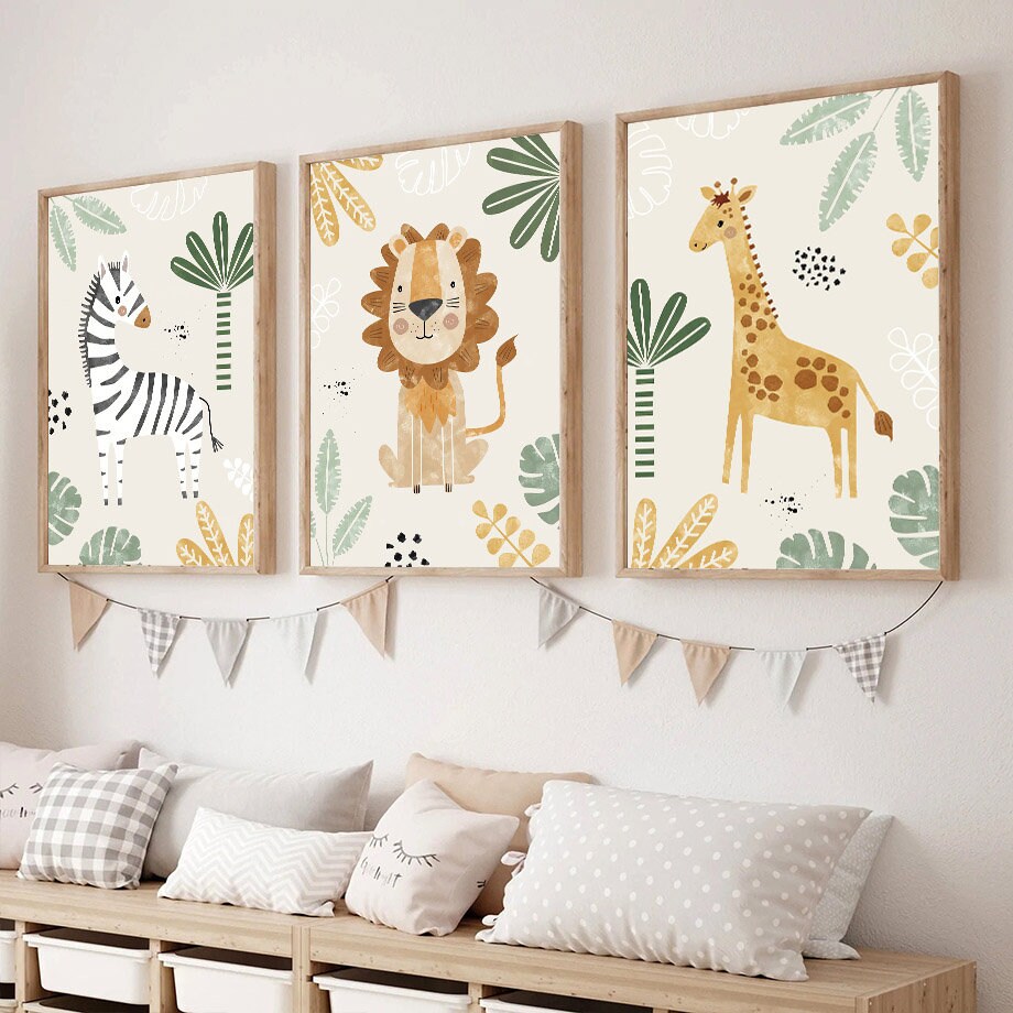 Poster Kinderzimmer Dschungel Tiere I Name Personalisiert I Kinderzimmer Bilder I Wand Deko I Kunst Druck I Deko Print I ohne Rahmen