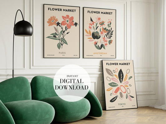 Poster Blumen Markt | Poster Set 8 Bilder | Botanische Wand Kunst I Wandbilder Wohnzimmer & Schlafzimmer | Sofort Digitaler Download