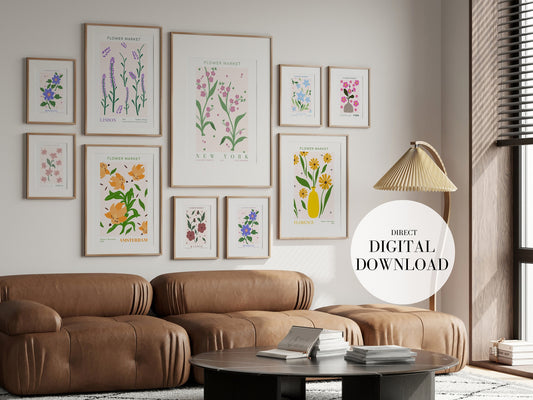 Poster Blumen Markt | Poster Set 9 Bilder | Botanische Wand Kunst I Wandbilder Wohnzimmer & Schlafzimmer | Sofort Digitaler Download