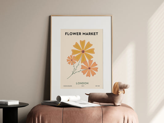 Nahaufnahme des 'London'-Posters aus dem Set 'Blumen Markt' von justgoodmood, perfekt für eine geschmackvolle Wanddekoration.