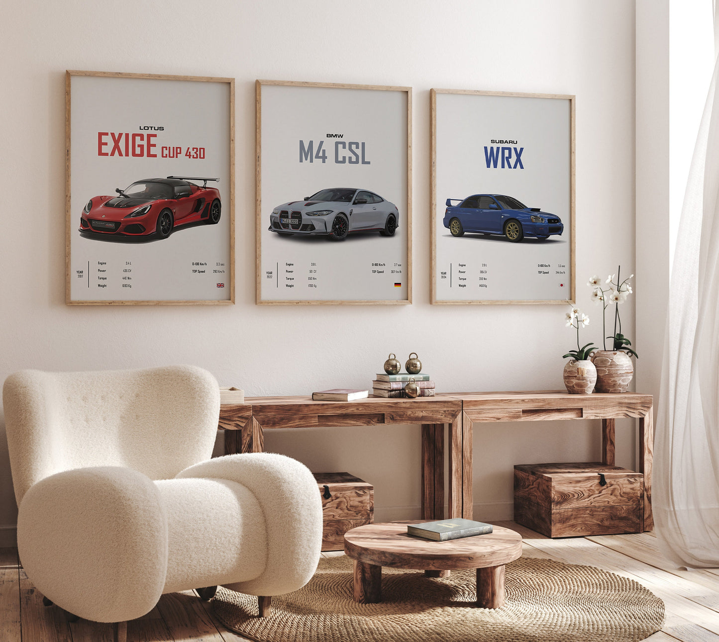 Poster Sportwagen  BMW LOTUS SUBARU Klassiker Legenden I Geschenk für ihn I Wohnzimmmer & Büro I Wand Deko I Print ohne Rahmen