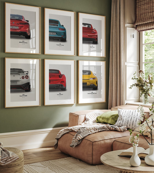 Poster Sportwagen BMW PORSCHE FERRARI Nissan Super Sport Auto I Geschenk für ihn I Wohnzimmmer & Büro I Wand Deko I Print ohne Rahmen