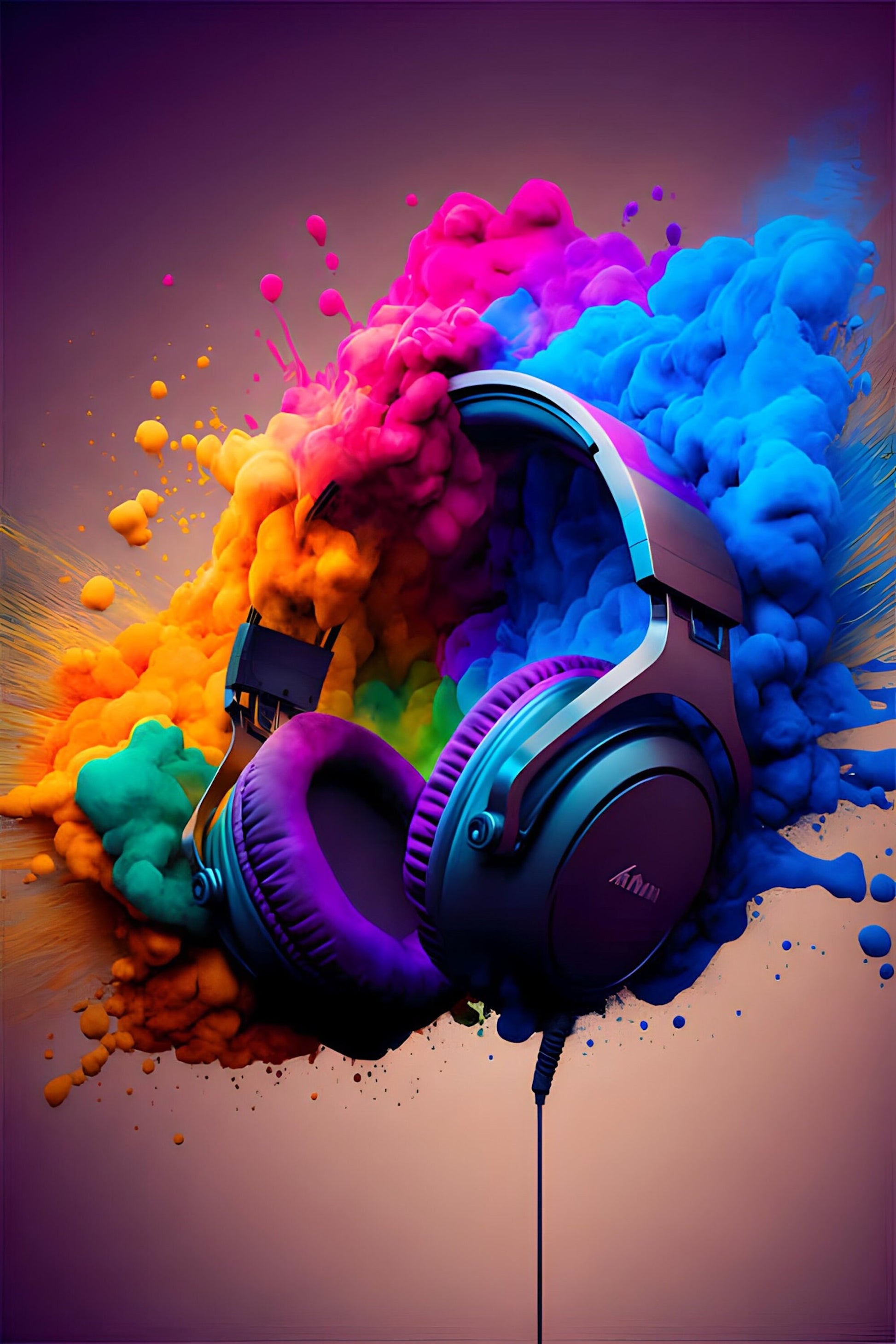 Buntes 80er Jahre Neon-Punk-Poster von justgoodmood mit einem coolen Gamer Playstation Controller und einem trendigen Kopfhörer, ideal für Wand Deko im Gaming-Zimmer!