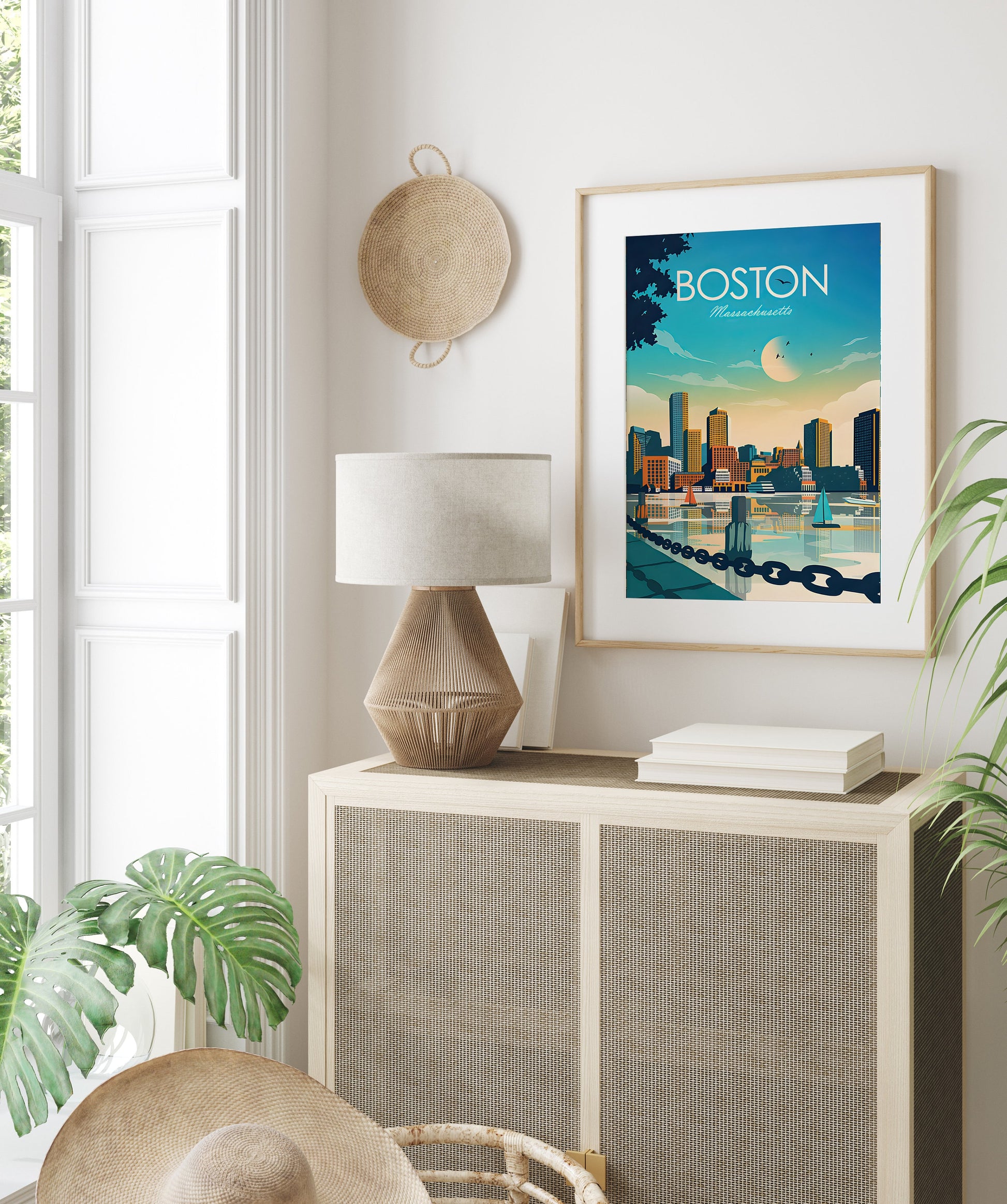 Das Boston-Plakat von justgoodmood bringt einen Hauch von amerikanischem Charme in Ihr Wohnzimmer, ideal für alle Städte-Liebhaber.