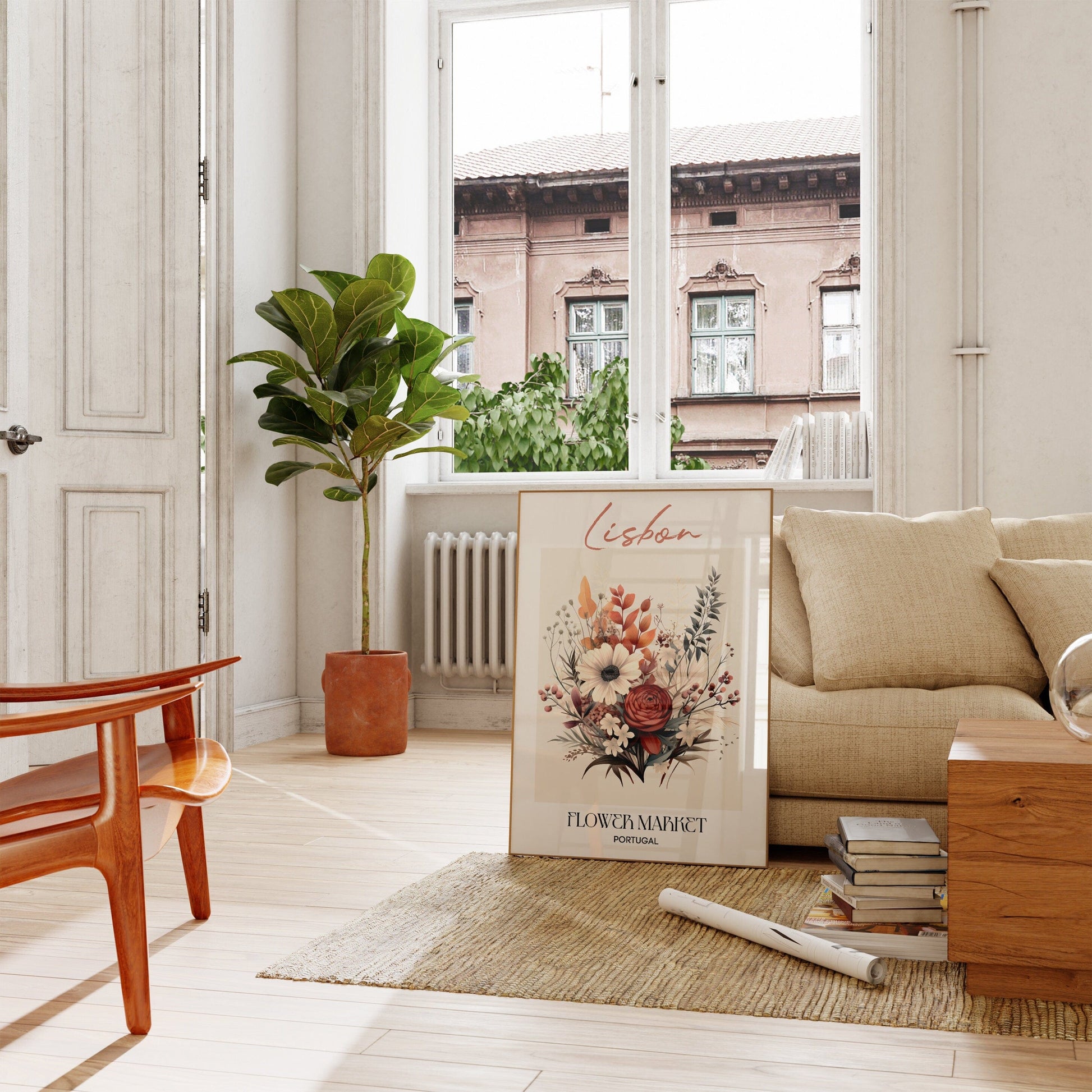 Lisbon Flower Market Portugal Design Poster I Geschenkidee I Wanddeko Wohnzimmer Küche I Skandinavisches Design I Deko Print ohne Rahmen - justgoodmood