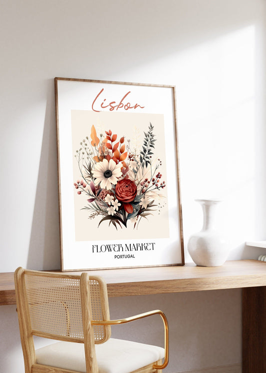 Lisbon Flower Market Portugal Design Poster I Geschenkidee I Wanddeko Wohnzimmer Küche I Skandinavisches Design I Deko Print ohne Rahmen - justgoodmood