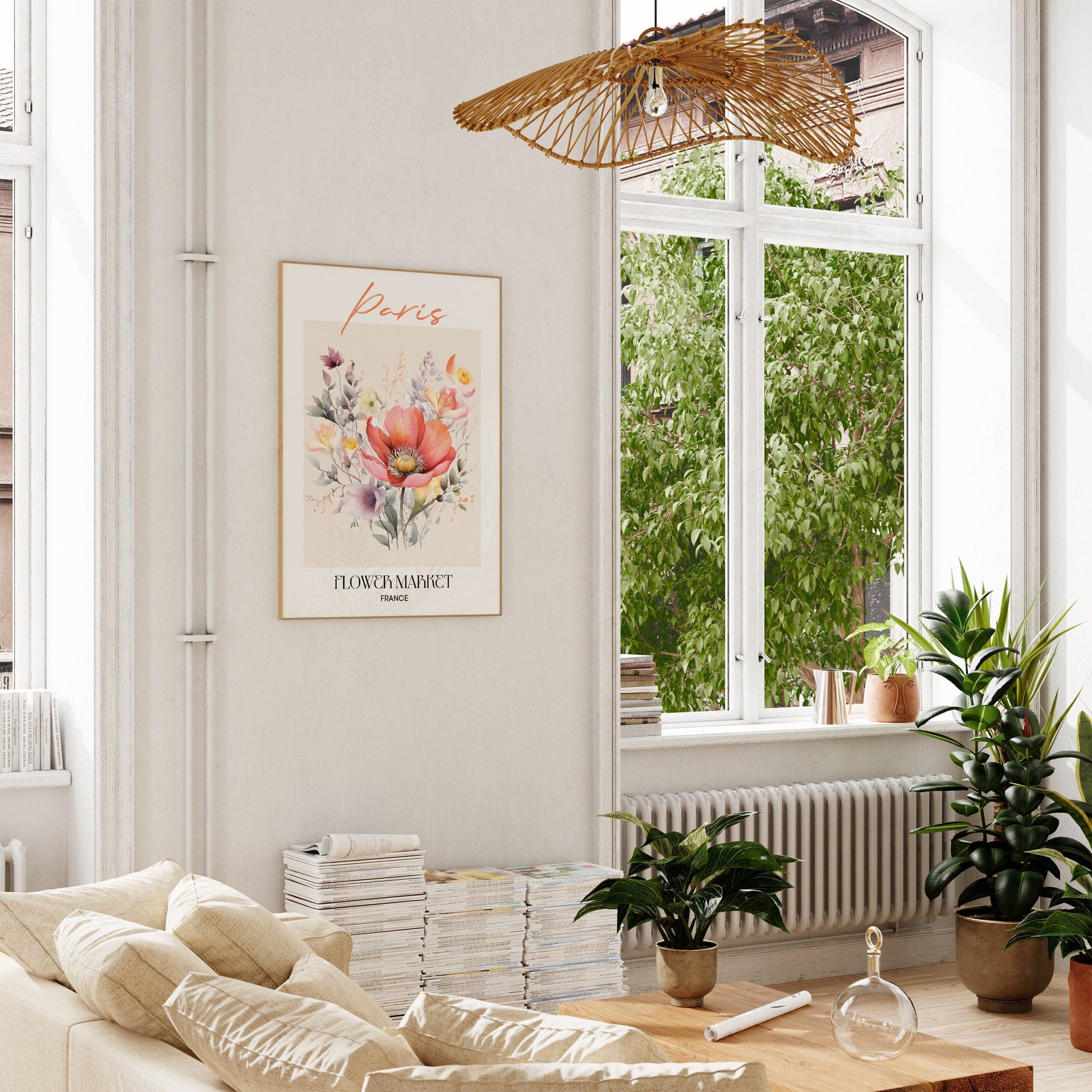 Paris Flower Market France Design Poster I Geschenkidee I Wanddeko Wohnzimmer Küche I Skandinavisches Design I Deko Print ohne Rahmen - justgoodmood