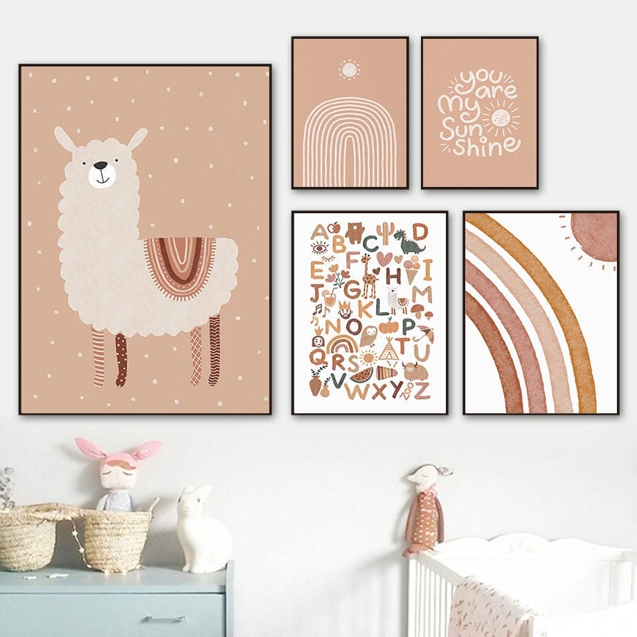 Poster Alpaka I You are my Sunshine I Alphabet I Regenbogen als Deko Print ohne Rahmen - justgoodmood