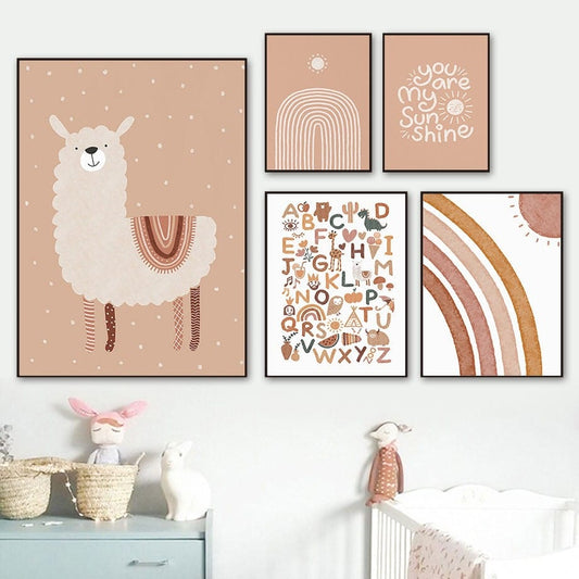Poster Alpaka I You are my Sunshine I Alphabet I Regenbogen als Deko Print ohne Rahmen - justgoodmood
