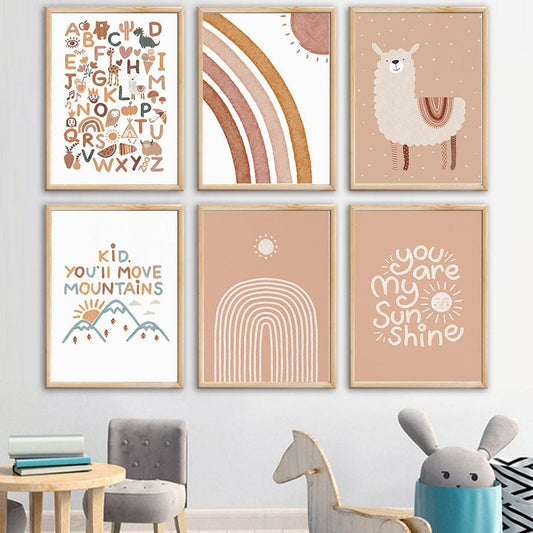 Poster Alpaka I You are my Sunshine I Alphabet I Regenbogen als Deko Print ohne Rahmen - justgoodmood