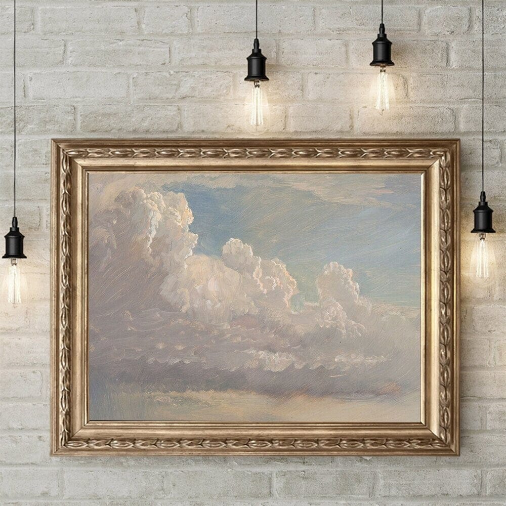 Poster Aquarell Marokkanische Architektur Meeresküste Wolken und Pflanze als Deko Print ohne Rahmen - justgoodmood