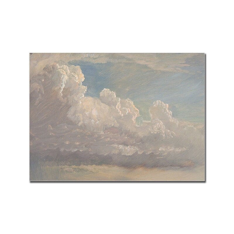 Poster Aquarell Marokkanische Architektur Meeresküste Wolken und Pflanze als Deko Print ohne Rahmen - justgoodmood