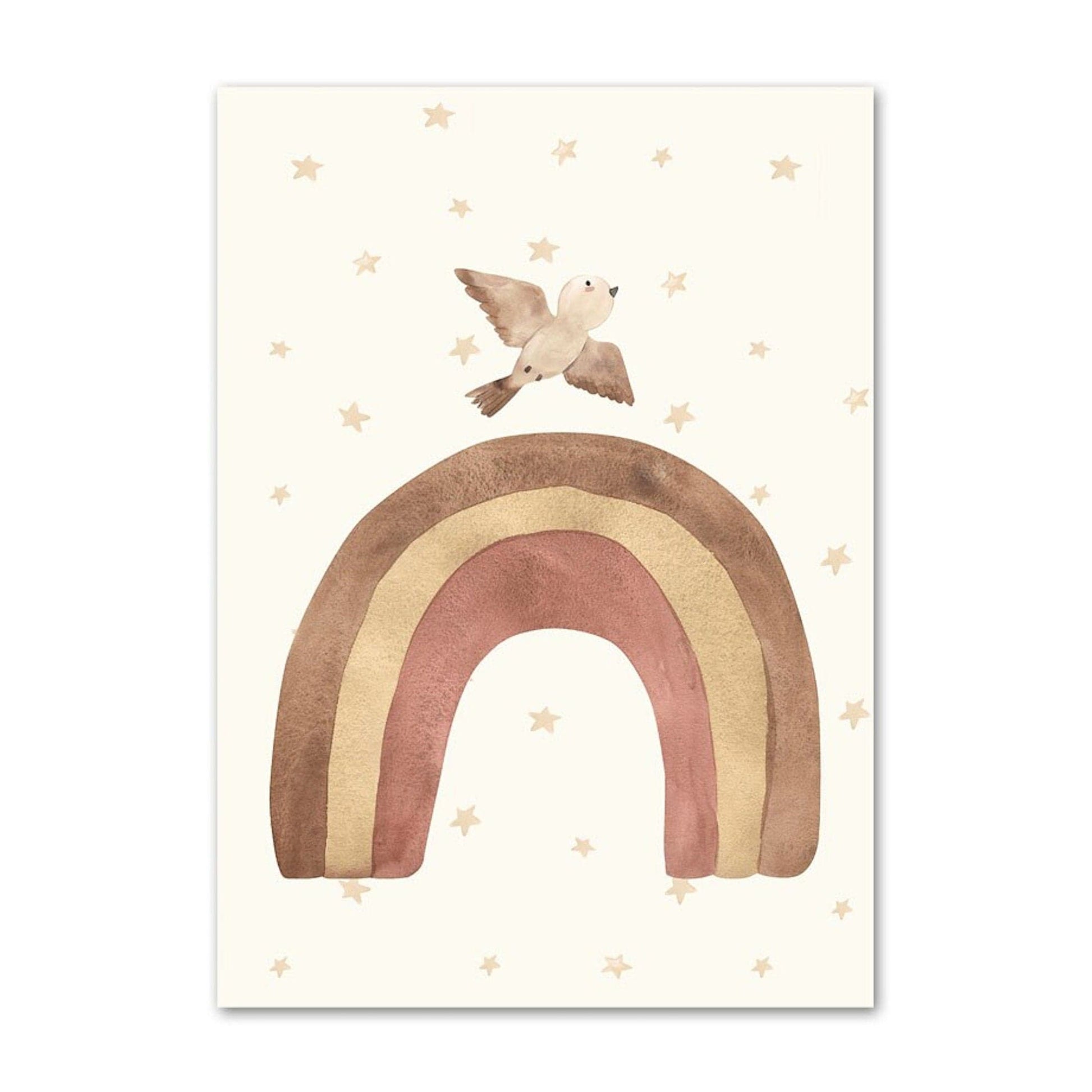 Poster Babyzimmer Bilder Löwe und Bär mit Luftballons Regenbogen Elefant und Hase fliegt und Sternenhimmel als Deko Print ohne Rahmen - justgoodmood