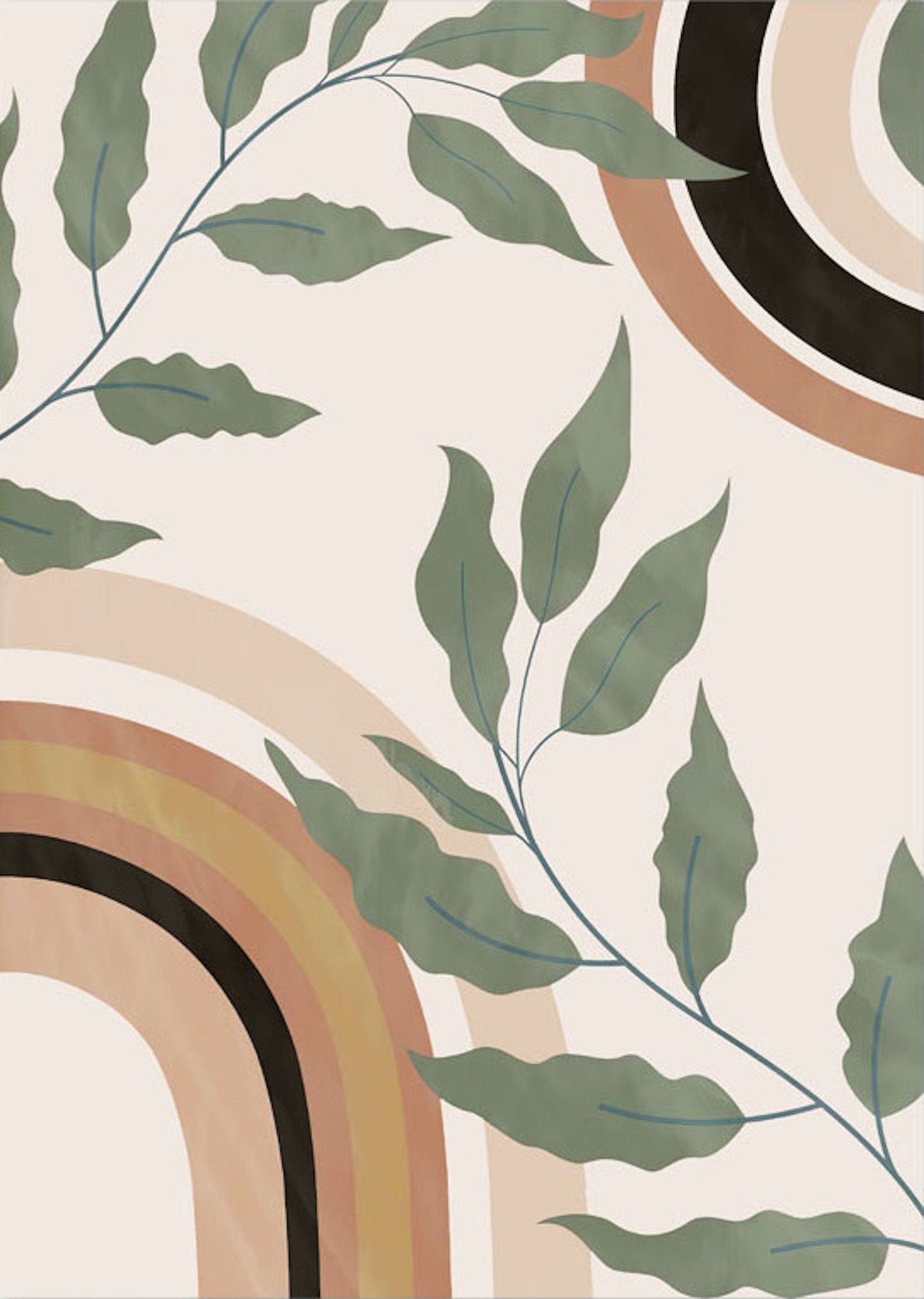 Poster Blätter Boho Geometrische Formen Grün | Bilder Wohnzimmer | Wandbilder Schlafzimmer | Deko Print ohne Rahmen | Bilder Set Kunstdruck - justgoodmood