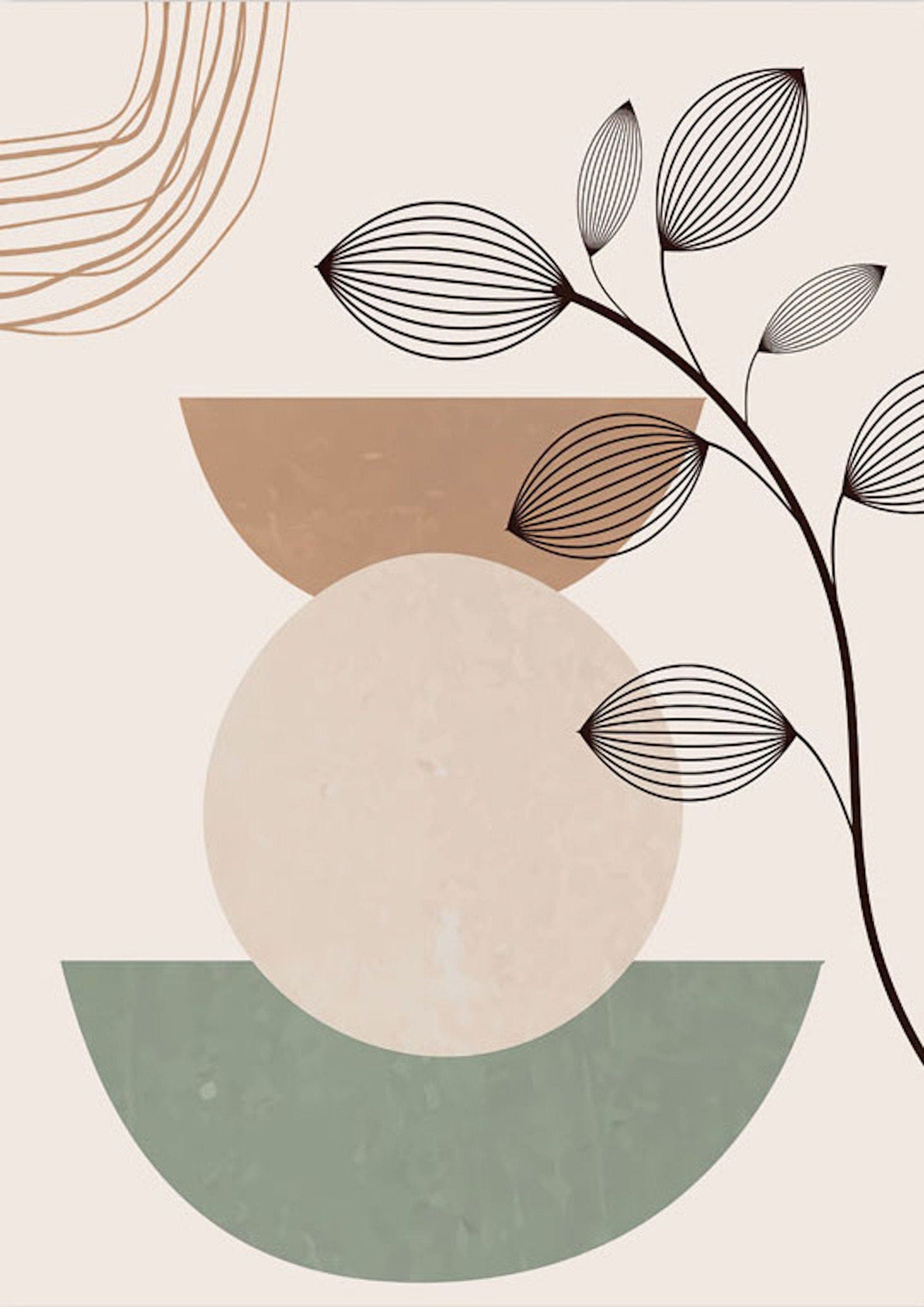 Poster Blätter Boho Geometrische Formen Grün | Bilder Wohnzimmer | Wandbilder Schlafzimmer | Deko Print ohne Rahmen | Bilder Set Kunstdruck - justgoodmood