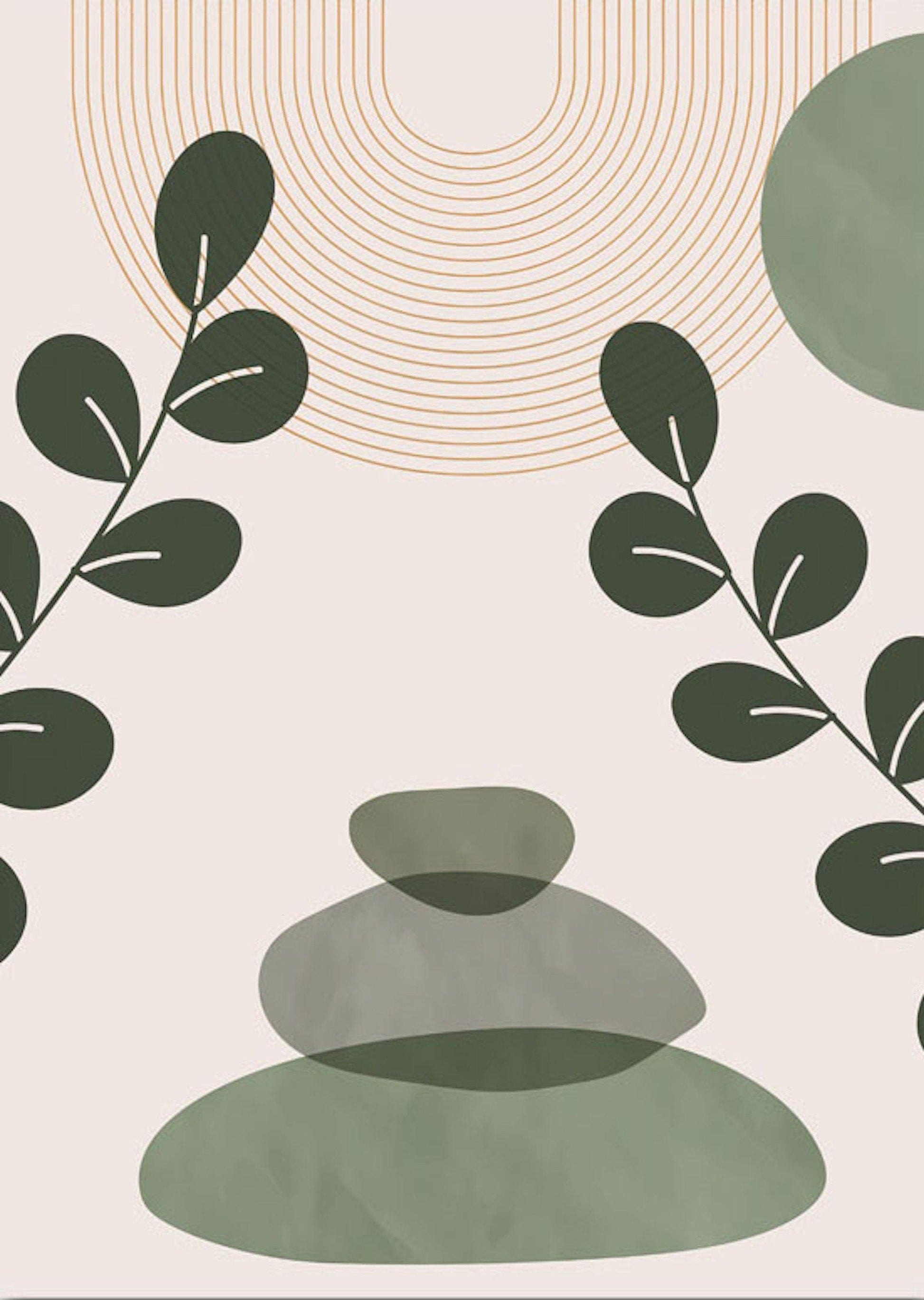 Poster Blätter Boho Geometrische Formen Grün | Bilder Wohnzimmer | Wandbilder Schlafzimmer | Deko Print ohne Rahmen | Bilder Set Kunstdruck - justgoodmood