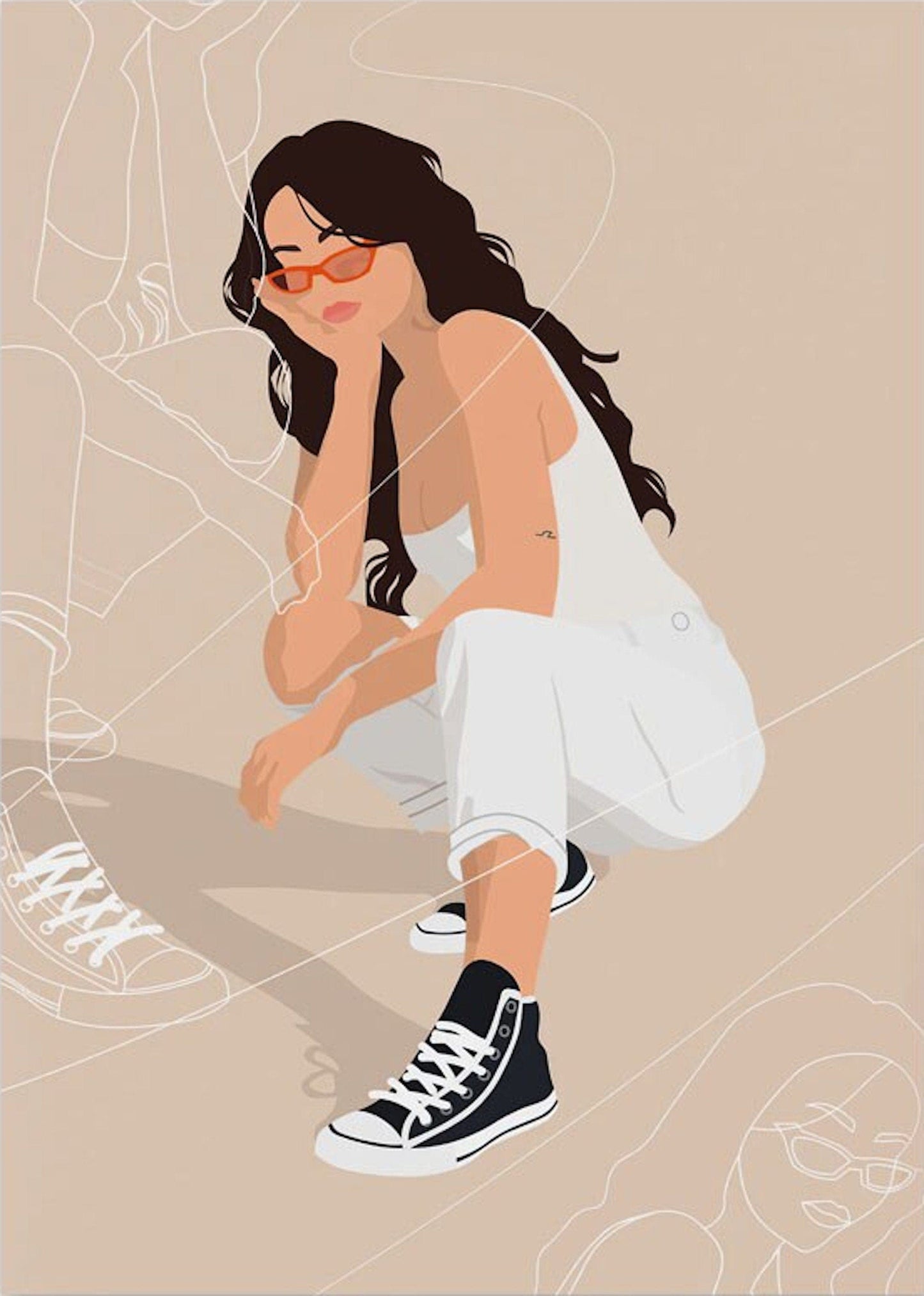 Poster Boho Frau und Blätter als Deko Print ohne Rahmen - justgoodmood