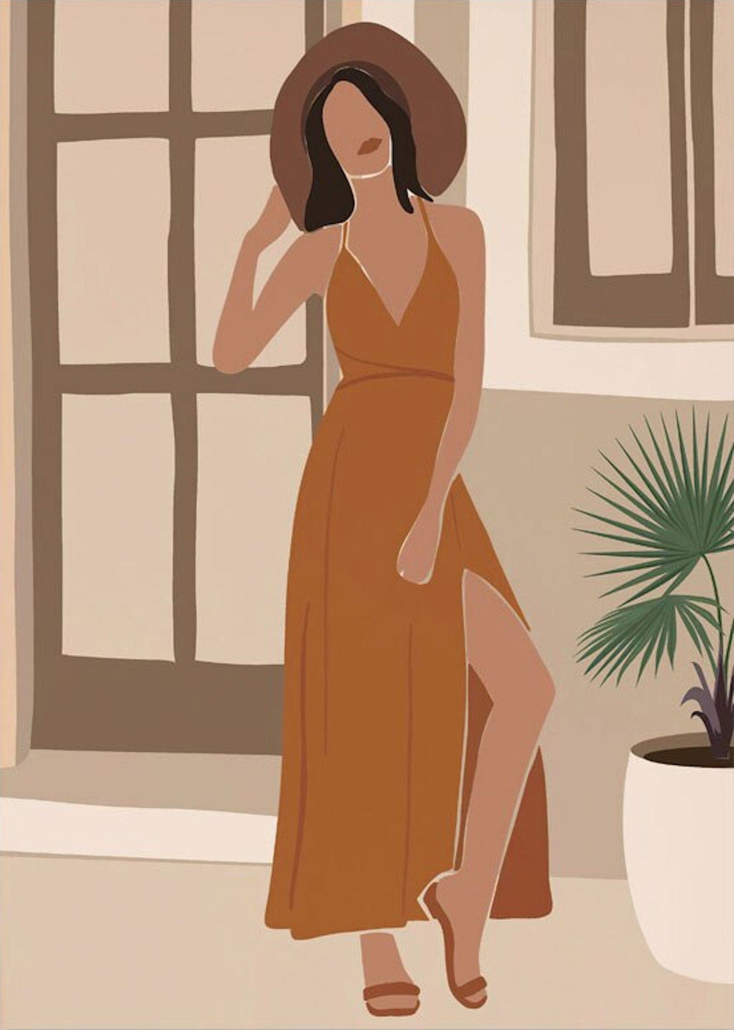 Poster Boho Frau und Blätter als Deko Print ohne Rahmen - justgoodmood