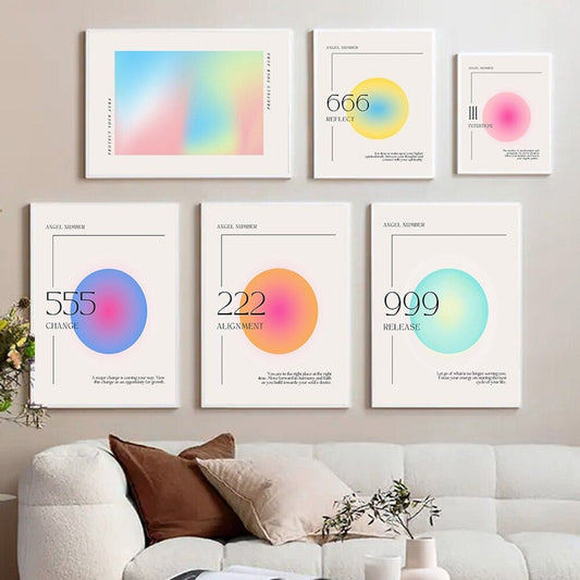 Poster Engelszahlen dreier Reihe 111 bis 999 mit Bedeutungstext als Deko Print ohne Rahmen - justgoodmood