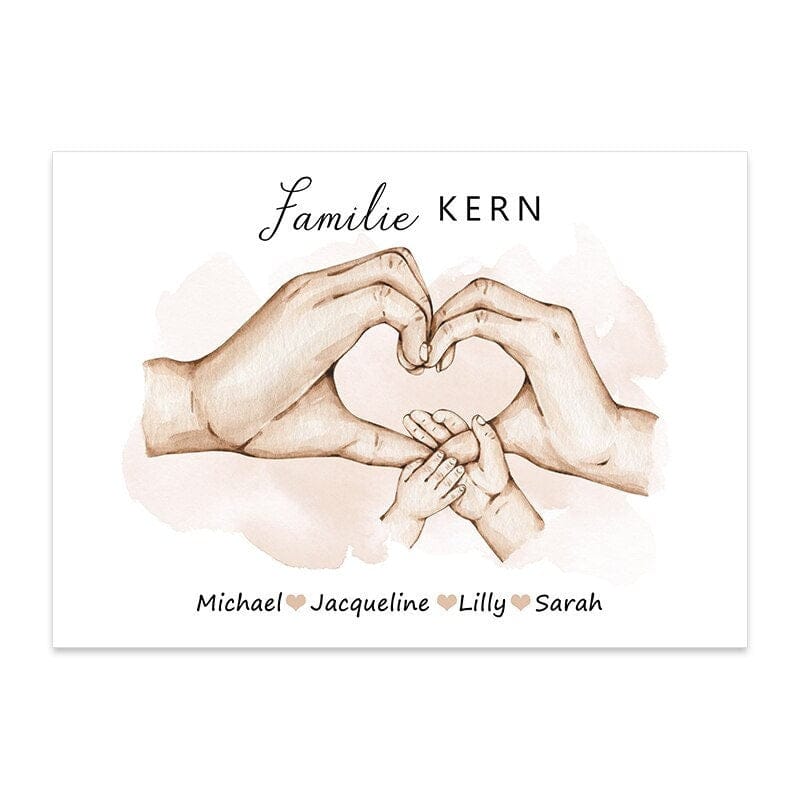 Poster Familie Personalisiert Hände Halten mit Namen als Deko Print ohne Rahmen - justgoodmood