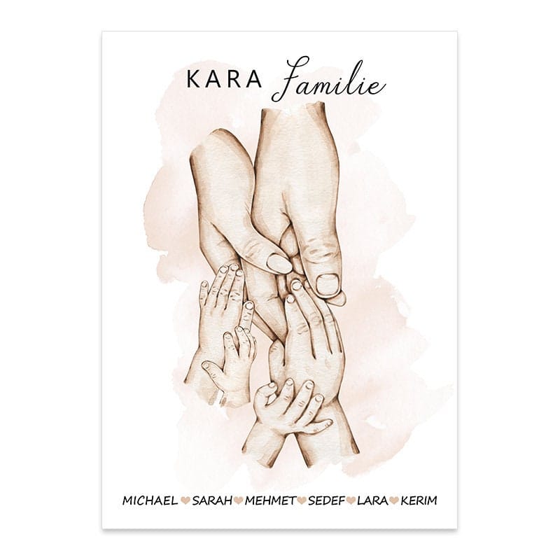 Poster Familie Personalisiert Hände Halten mit Namen als Deko Print ohne Rahmen - justgoodmood