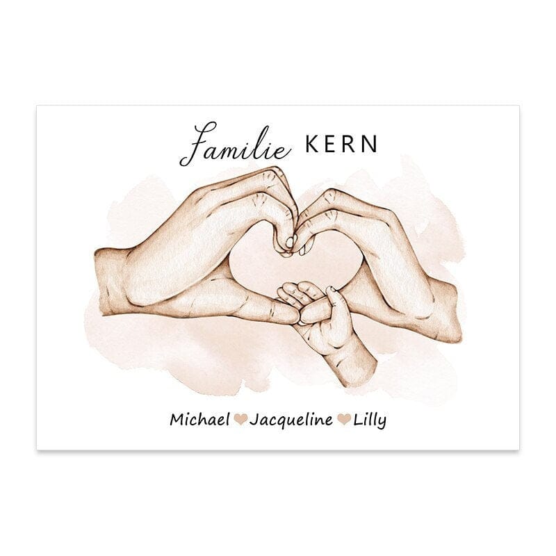 Poster Familie Personalisiert Hände Halten mit Namen als Deko Print ohne Rahmen - justgoodmood