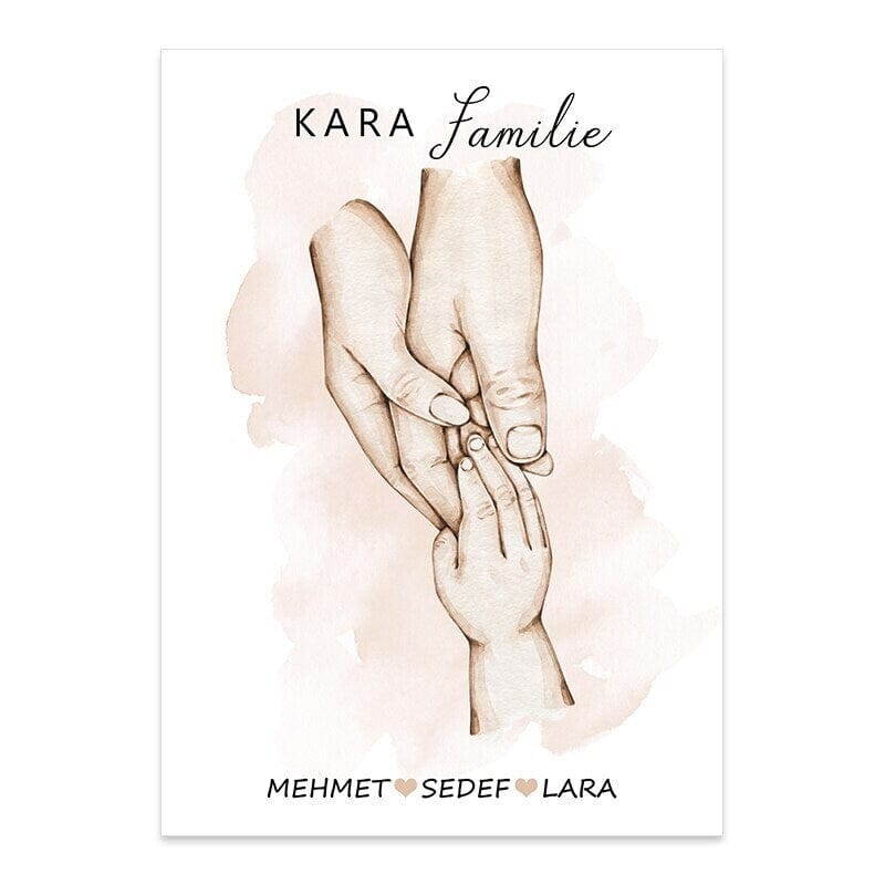 Poster Familie Personalisiert Hände Halten mit Namen als Deko Print ohne Rahmen - justgoodmood