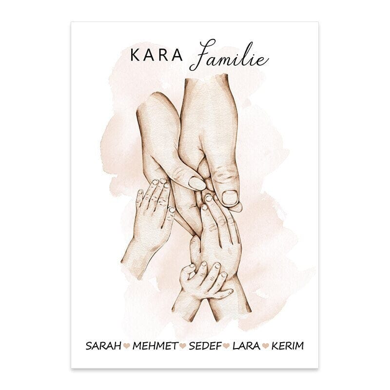 Poster Familie Personalisiert Hände Halten mit Namen als Deko Print ohne Rahmen - justgoodmood